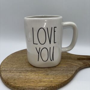 Rae Dunn "LOVE YOU" Coffee Mug Cup 5" NWOT Gift Party White Black Magenta Drink
